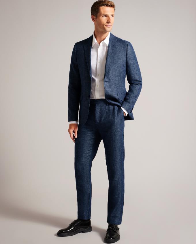 Pantalon Ted Baker Slim Fit Linen And Wool Bleu Marine Homme | GHO-51512954